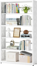 5 Tier Bookcase,Industrial Bookshelf,55" White Metal Tall Bookshelf with Adjustable Feet and Adjustable Shelves,Home Office Bookcase Shelf Storage Organizer for Living Room、Kitchen