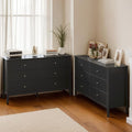 RoyalCraft Black 6 Drawer Dresser Set of 2, Fluted Modern Wood Dresser, Double Chest of Drawers, TV Stand with Storage for Bedroom, Living Room