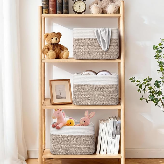 Storage Baskets for Organizing, 4 Pack Storage Baskets for Shelves, Woven Basket for Shelves, Closet Organization, Rectangle Organizer Basket Gifts Empty, 13"Lx8.7"Wx7.9"H Decorative Bins with Handles