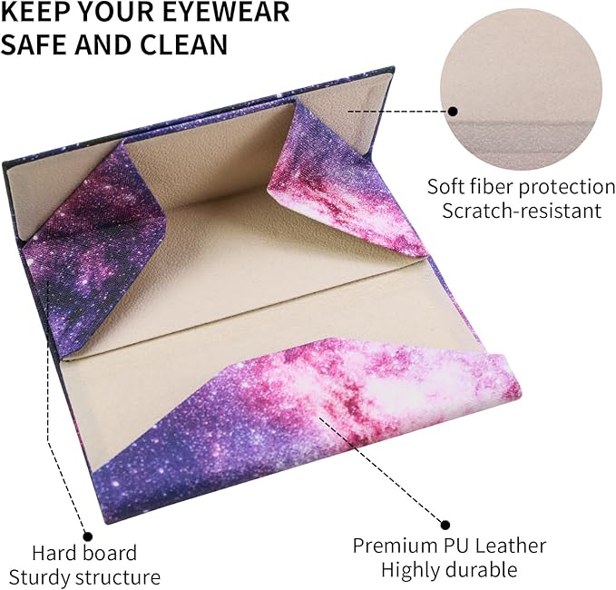 Foldable Glasses Case, Magnetic PU Leahter Sunglasses Case, Cute Hard Shell Folding Eyeglass Cases for Women Kids