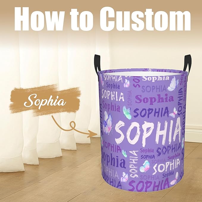Custom Name Laundry Hamper, Personalized Laundry Basket with Name for Boys Girls Kids Men Women, Customized Name Dirty Clothes Basket Gifts for Clothes Toy Bathroom Bedroom Laundry Room Dorm