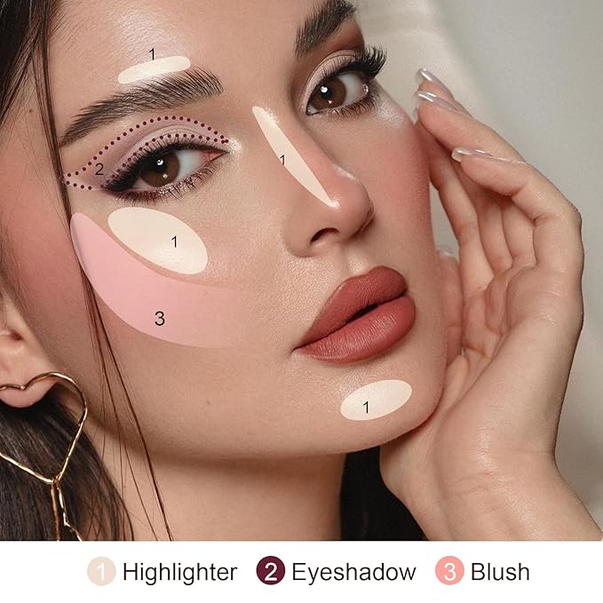 Color Nymph Face Makeup Palette, Glow & Matte Baked Trio Palettes -Highlighters, Blushes, Eyeshadows Fit for All Skin Tones Travel-Friendly Highly Pigmented Silky Smooth, Easy to Blend - B