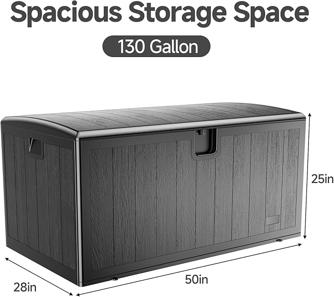 JEKO&JEKO 130 Gallon Outdoor Storage Box, Large Plastic Deck Box with Lockable Lid for Patio Furniture, Garden Tools, Outdoor Cushions and Shoes, Black