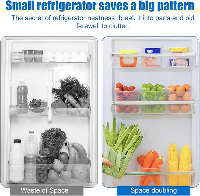 6 PCS Fridge Organizer Bins, Refrigerator Side Door Storage Box, Plastic Clear Storage Container for Fridge Cupboard Pantry Snacks Tins Kitchen