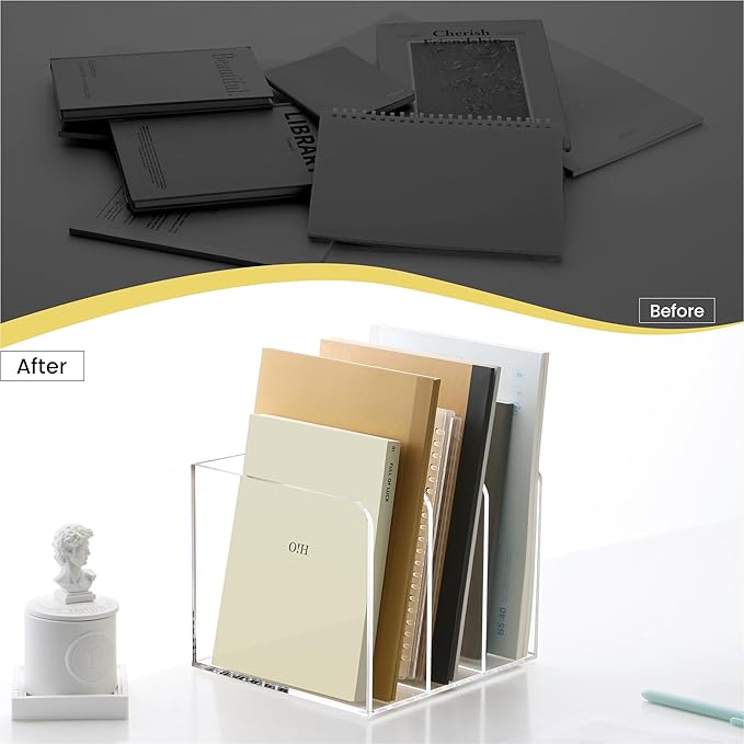Acrylic Magazine Holder,Clear Desk Organizer with 3 Vertical Compartments,Magazine File Holder Sorter Rack Workspace Organizers for Home Office & Classroom(B5)