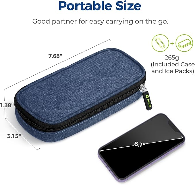 AUVON Insulin Pen Cooler Travel Case with 2 x 90g TSA Approved Ice Packs, Diabetic Medication Insulated Cooling Bag for Insulin Pens and Diabetic Supplies Storage, Compact for Daily Life and Trips