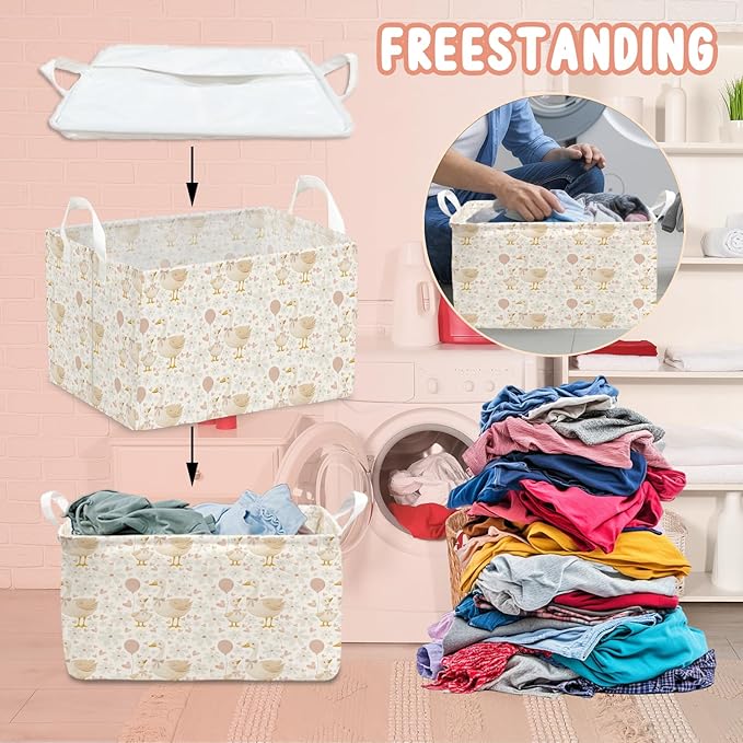 A New Silly Goose Storage Basket, Cute Waterproof Canvas Toy Storage Box, Foldable Room Decorative Basket with Handle, Gift for Christmas, Suitable for Wardrobe, Bedroom, Home Living Room Shelf