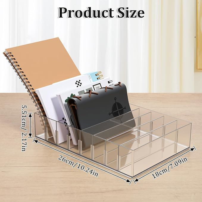2 Packs Mail Organizer Plastic Cash Tray for Desk - 8 Slots File Organizer Clear Desktop Bill Divider Holder for Paper Envelope Document Book Money Eyeshadow Makeup Palette