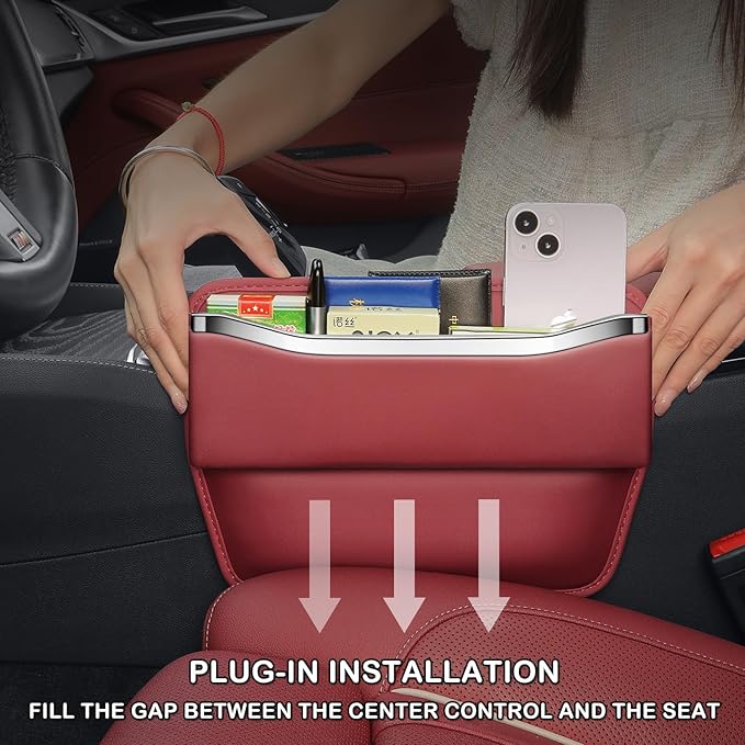 HOLDCY Car Seat Gap Filler Organizer - Leather Console Side Pocket Seat Storage - Stylish and Practical Car Accessories for Cars,SUV,Truck (Red - 2 Pack)