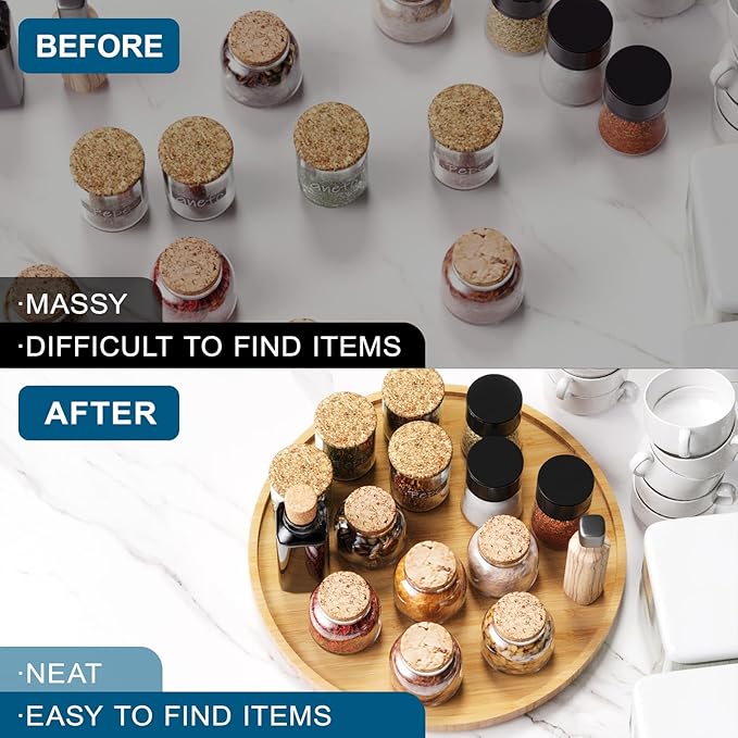 Lazy Susan Organizer for Kitchen,Bamboo Turntable for Cabinet,Pantry,Vanity,Large（Natural）