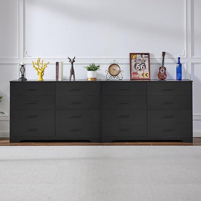 LIDYUK Dresser for Bedroom, Wood Dresser with 8 Drawers, Modern Minimalist Dressers & Chests of Drawers, 48 Inches Wide Chest of Drawers for Bedroom, Hallway, Living Room, Black