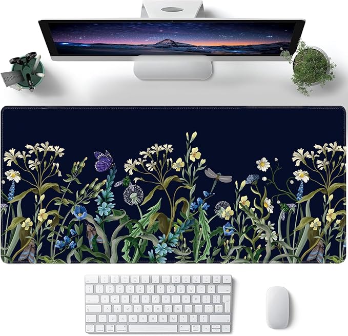 Weeds Flowers Large Mouse Pad,Gaming Keyboard Desk Pad,Extended Mouse Mat Non-Slip Rubber Base with Stitched Edges for Office Game Home XXL 35.4"x15.7"