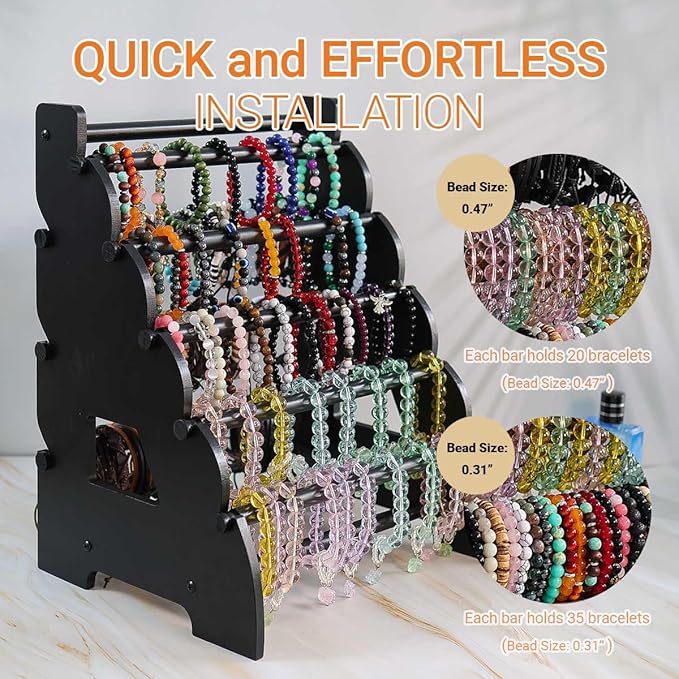 Wooden Bracelet Holder 8 Tier Jewelry Bracelet Display Stand, Portable Organizer for 150-240 Bangles & Scrunchies - for Vendors,Retail Stores, Craft Shows, and Home Storage (black)