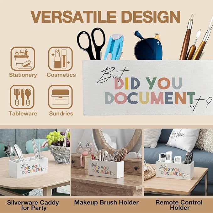 Funny Office Pen Pencil Holder Organizer for Desk Accessories, Funny Work Gifts for Coworkers Boss, But Did You Document It Wooden Box Signs Decorations for Home Office Desk Tabletop