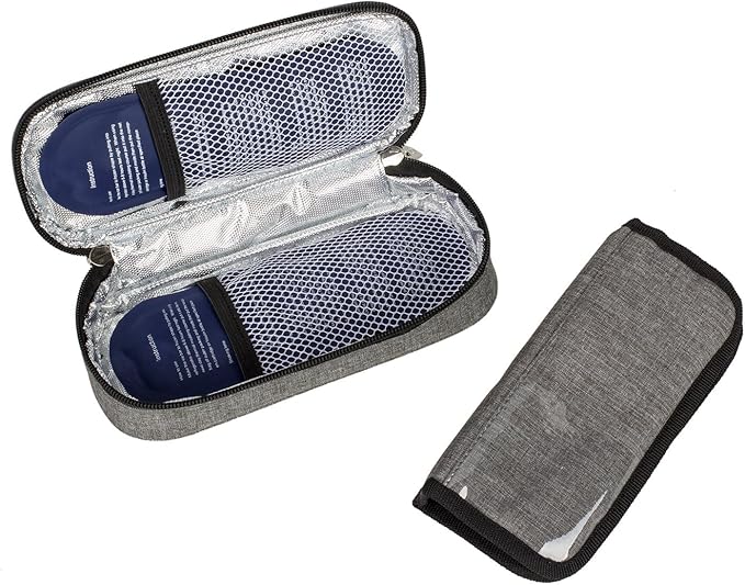 AMOZZ Insulin Cooler Travel Case with 2 Reusable Ice Packs – Compliant Medication Cooler for Travel, Insulated Diabetic Bag, Diabetes Travel Case & Organizer for Glucose Monitor and Syringes