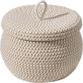 Rope Basket – Straw Woven 21x21x17cm | Round Cotton Rope Storage Basket With Lid Decorative Woven Bin | Lidded Organizer For Snacks Yarns Keys Toys Home Bedroom And Daily Use