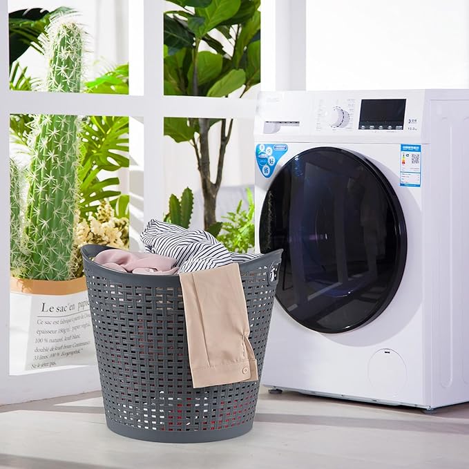 6 Packs 30 Liter Round Plastic Laundry Baskets, Grey Clothes Hamper, Large Basket for Storage