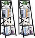 Tangkula 4-Tier Ladder Shelf Bookcase (Set of 2), Leaning Free Standing Wooden Frame Decor Bookshelf, Storage Flower Shelf, Plant Display Shelf for Home Office