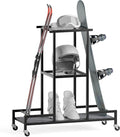 Standing Ski Storage Rack, Holds Snowboards & Skis, 3-Tier Organizer for Gear, Black - Ski Rack for Garage with Anti-Slipmat