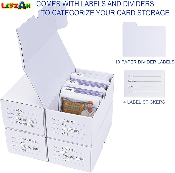 Trading-Card Storage Box, 4-Pack • 400 Count Corrugated Cardboard Storage Box with dividers & labels for TCG/Magic/Mtg Storage and Collection, Horizontal