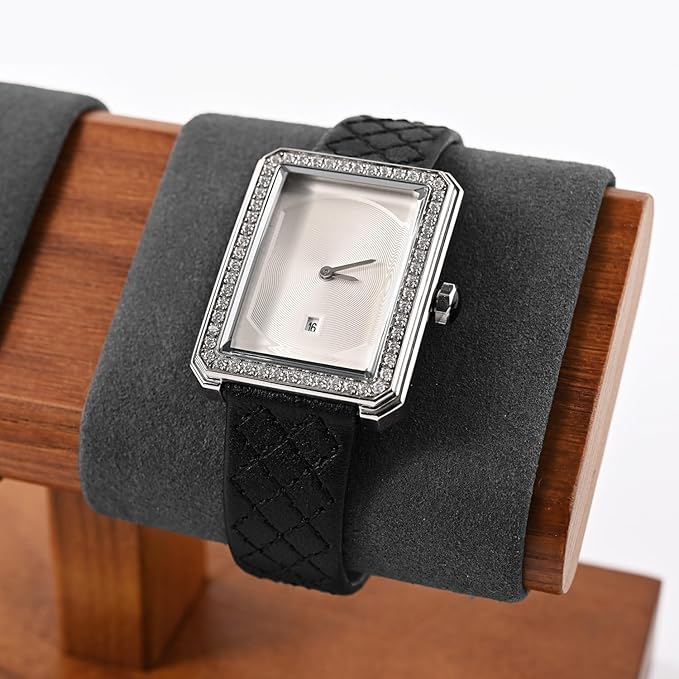 Oirlv Solid Wood Double Watch Display Stand Watch Bracelet Organizer（Grey）