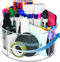 Acrylic Rotating Pen Holder for Desk, 360 Degree Clear Pencil Holder Crayon Organizers for Kids, 6 Compartments Marker Organizer for Office, Art Supply Storage Organizer for School Home