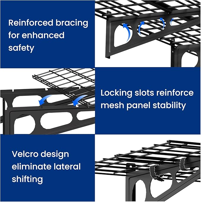 FLEXIMOUNTS 2-Pack 2x4ft Garage Shelving with Hooks, 24-inch-by-48-inch Wall Shelf Garage Storage Racks Floating Shelves, Black, Classic Series