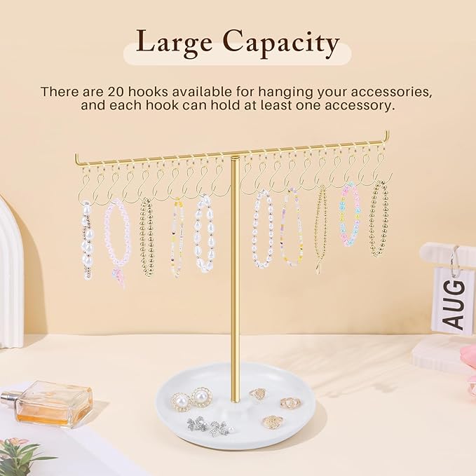 OAOLEER Bracelet Holder Display, Gold Jewelry Holder with 20 Movable Hooks Bracelet Stand Organizer, Jewelry Display Stand for Necklaces Bangles