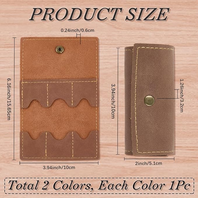 2PCS PU Leather Foldable Gaming Card Organizer Memory Card Holder with Metal Snap Button Portable Retro Leather Guitar Pick Case Micro SD Carry Cover for Travel Daily Storage CFexpress SIM