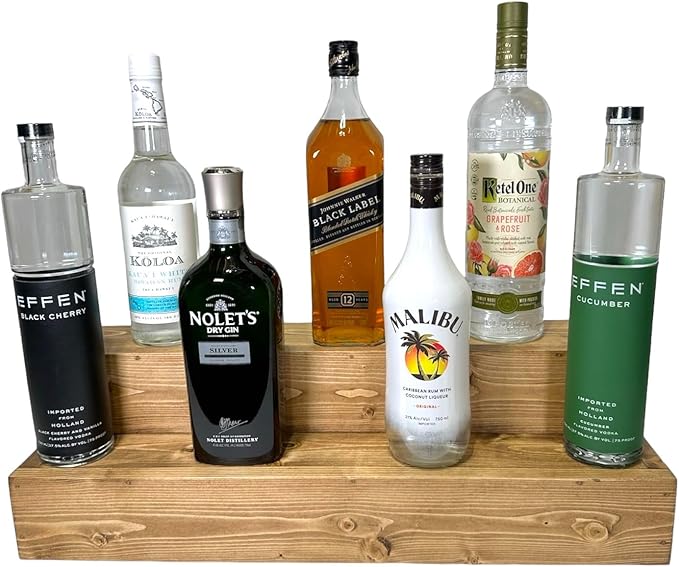 Tiered Bottle Shelf | 2 Tier Liquor Bottle Display | Bar Organization | Kitchen Counter Shelf (Early American)