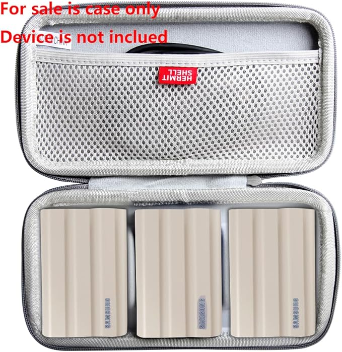 Hermitshell Hard Travel Case for Samsung T7 Shield 2TB / 1TB / 4TB, Portable SSD, USB 3.2 Gen2 External Solid State Drive (Grey, Case for 3 Hard Drives)