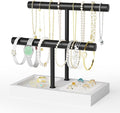 SZQINJI Bracelet Holder Organizer Jewelry Display Stand, Solid Wood Base with 2 Tier Metal T-bar for Bracelet Wristband Bangle Watch Necklace Hanging, White, Christmas Gift