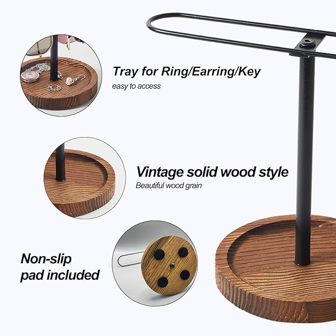 Sunglass Organizer, Multiple Glasses Holder Stand for Men and Women, Wood Eyeglass Holder Rack, Metal Sunglasses Organizer Storage for dresser, desk, bedroom, nightstand