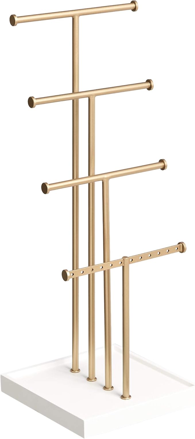 Amazon Basics Four-Tier Jewelry Tree Stand - White/Brass