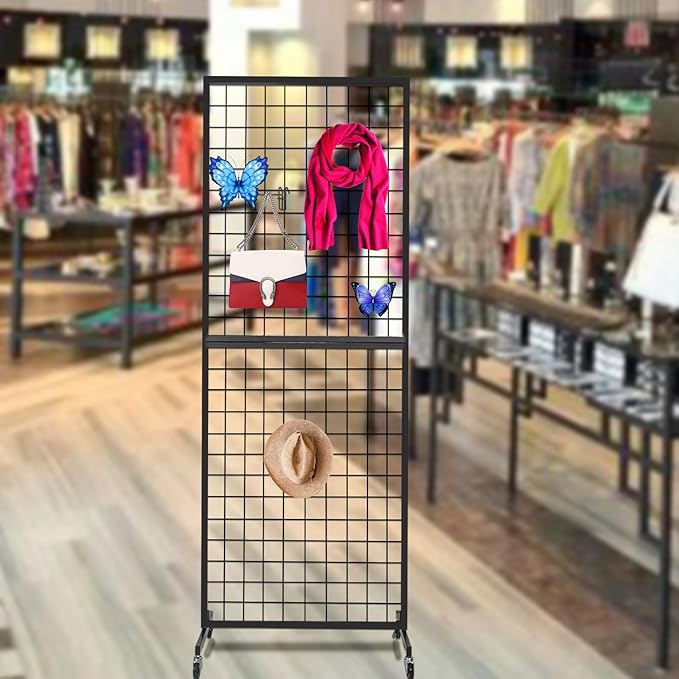Grid Wall Panels, 2 Packs 2'x 6' Gridwall Panels Tower with T-Base, Black Wire Grid Wall Display Rack, Craft Show Display Rack, Art Gridwall Display Stand