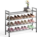 Bumusty 4-Tier Expandable Shoe Rack for Closet, 18“-33” Adjustable Shoe Rack for Small Space, Small Shoe Organizer for Front Door, Sturdy Metal, Gray