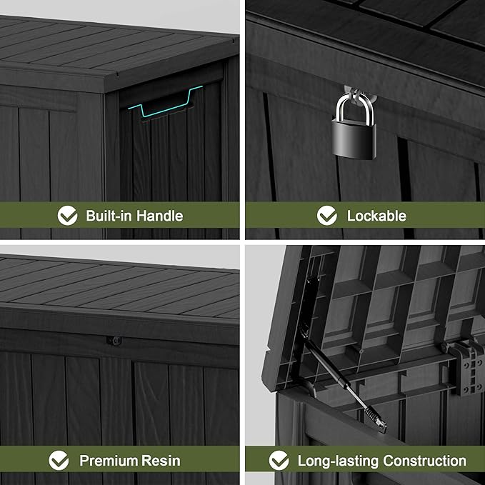 150 Gallon Outdoor Deck Box,Storage Lockable Waterproof Patio Furniture,Garden Tools,Cushions,Pool Accessories Outside Storage Resin Box(Black)