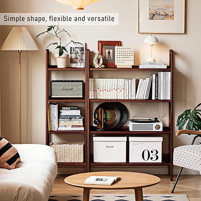 100% Solid Oak 4 Tier Ladder Shelf, Small Bookshelf, Ladder Bookshelf, Bookcase with Stable Frame, Small Table for Living Room Bedroom (Walnut,17.32" D x 16.53" W x 53.54" H)