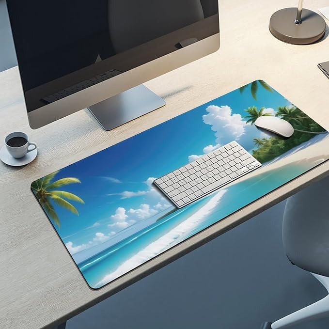 Tropical Beach Large Mouse Pad, Vintage Aesthetic Gaming Desk Mat, XXL Keyboard Desk Pad Mat for Desktop, 35.4"x15.7" Non-Slip Base Big Mousepad with Stitched Edges