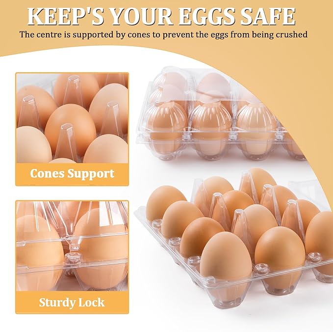 APOCHON 40PCS Plastic Egg Cartons 18 Count,Clear Egg Cartons Cheap Bulk for Fresh Eggs,Reusable Egg Holder for Family,Pasture,Farm Markets Display - Medium Egg Containers 3x6 Grids