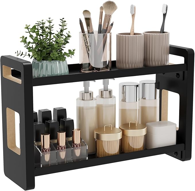 Bathroom Counter Organizer,Bathroom Counter Shelf,Bathrooms Organizers,Under Sink Organizer,Cologne Organizer For Men,Cologne Stand,Spice Rack,Cabinet Organizers(Black 2 Tier)