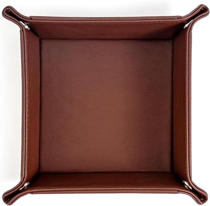 PU Leather Valet Tray for Mens and Women Catchall Tray for Keys,Watch,Jewelry Small Nightstand Bedside and Entry Table Tray Gift for Dad Husband (Brown)