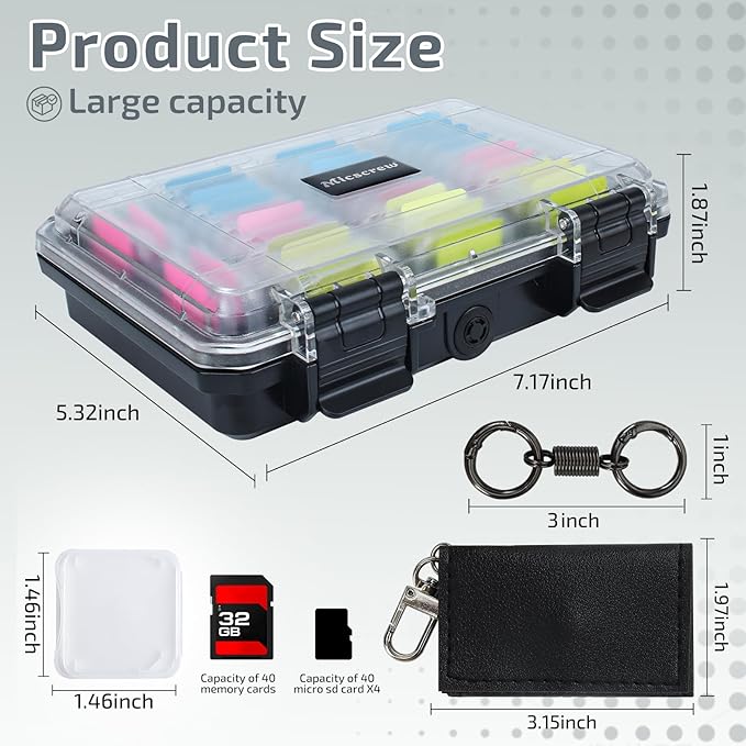 37 Slots Memory Card Case & 36 Transparent Card Cases & 60 Visual Sticky Notes, Water-Resistant Anti-Shock Anti-Dust SD Card Holder Storage,SD Card Case for Camera Memory Card（Clear Plastic）