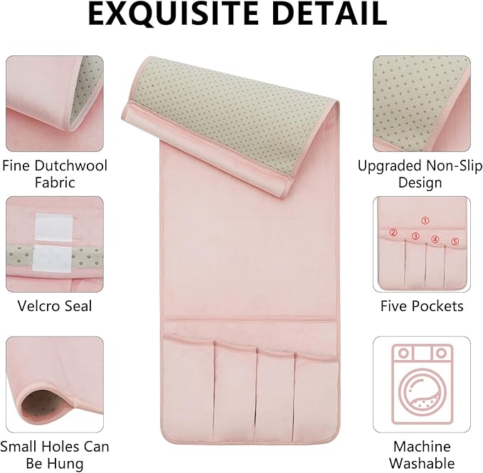 Remote Control Holder for Armchair，Couch Caddy Organizer TV Remote Holder for Bed Storage 5 Pockets，Remote Caddy Bedside Organizer Bedside Table Organizer (Pink, 35"x12.4")