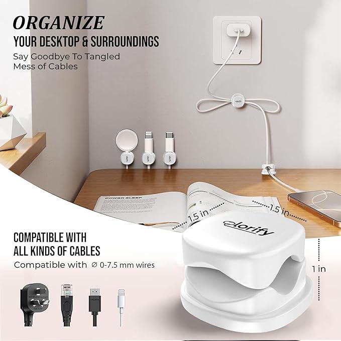 8 Pack Spring Cable Clips, Adhesive Cord Organizer for Desk, Phone Charging Cords Holder & Car Cable Management-White