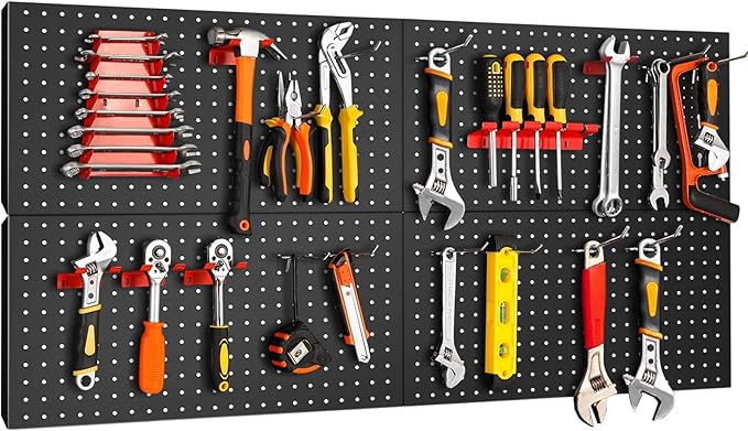 4Pcs Metal Pegboard Panels 24"x12" for Wall，Peg Boards for Garage Tools Pegboard Storage Organizer for Workbench, Shop,Bathroom,Office and Gaming Setup (Black, 24" x 12")