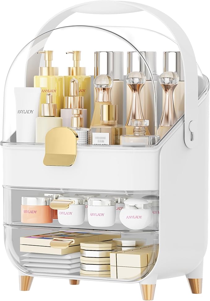 Makeup Organizer Countertop, Skincare Holder Bathroom Counter Organizer, Storage Box Cosmetic Display Cases, Teen Girl Gifts Make up Organizers for Vanity, Dresser (Rose Gold)