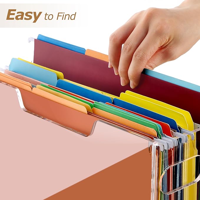 DINGHUO Acrylic Hanging File Organizer Box, File Holder with Handles, Clear File Box for Letter Size/A4 File Folders, Hanging Folder Storage for Desk Home Office School -1 Pack