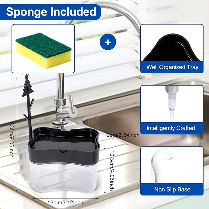 Premium Quality Dish Soap Dispenser - Countertop Kitchen Soap Dispenser, Sink Dish Washing Soap Dispenser 13 Ounces (Sponge Included)