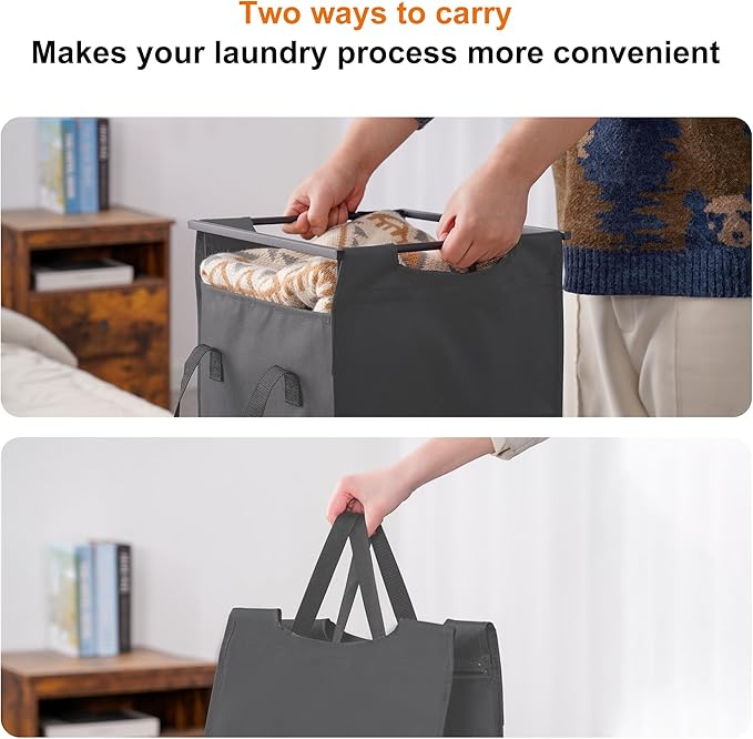 Heybly Laundry Hampers, 4 × 12.5 Gal Laundry Basket with Large Desktop Sorter for Laundry Room organization, Bathroom and Dorm Laundry Bags on Storage Shelf, Black and Gray HLH004BG